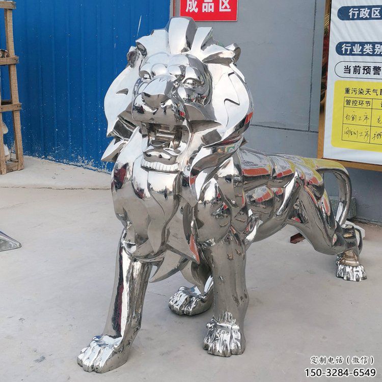 仿真獅子雕塑優(yōu)選，鏡面藝術(shù)，景觀不銹鋼獅子雕塑選用