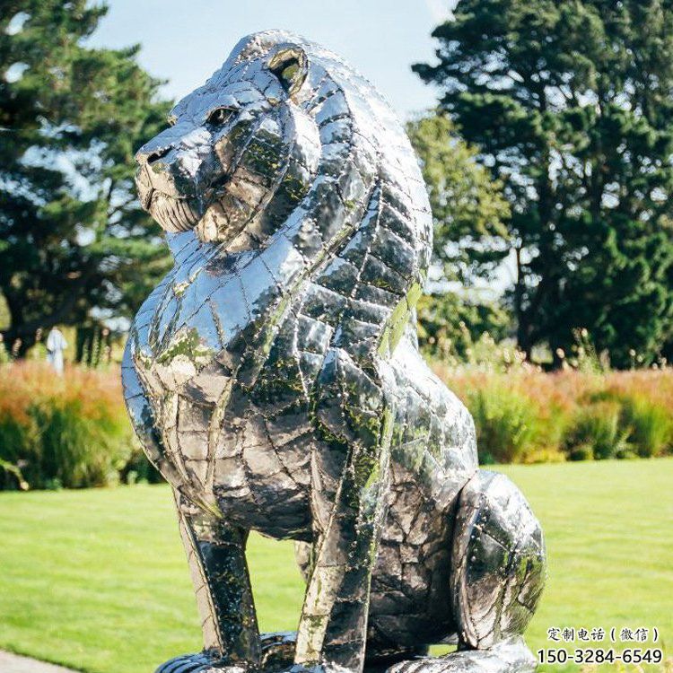 獅子雕塑訂做供需，景區(qū)雕塑，鏡面不銹鋼獅子雕塑定價