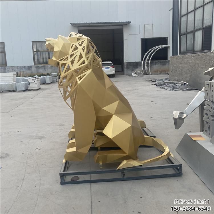 切面獅子雕塑精選，幾何烤漆不銹鋼獅子雕塑訂做