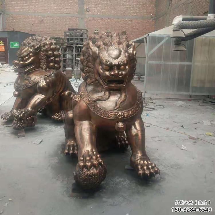 紅銅獅子雕塑制造商，室外軟裝，景觀蹲獅雕塑承接