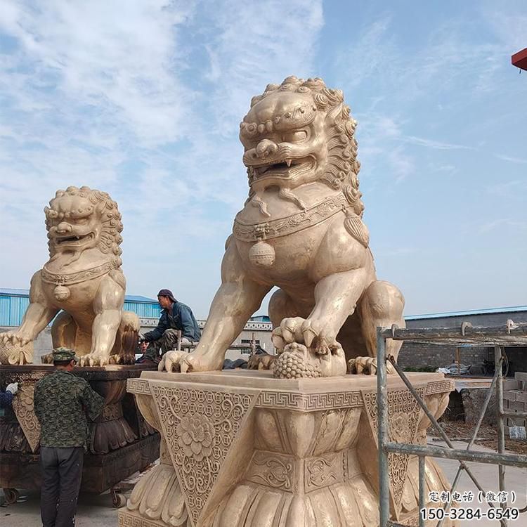 黃銅獅子雕塑常用，動物組合，大型鑄銅蹲獅雕塑定價