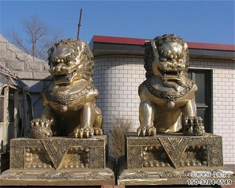 青銅獅子雕塑提供，鑄造藝術(shù)，中式蹲獅雕塑通用