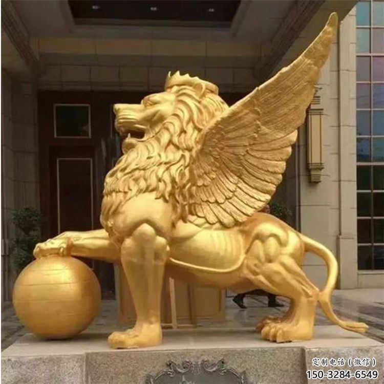 戶外獅子雕塑通用，鑄銅藝術(shù)，黃銅飛獅雕塑供應(yīng)