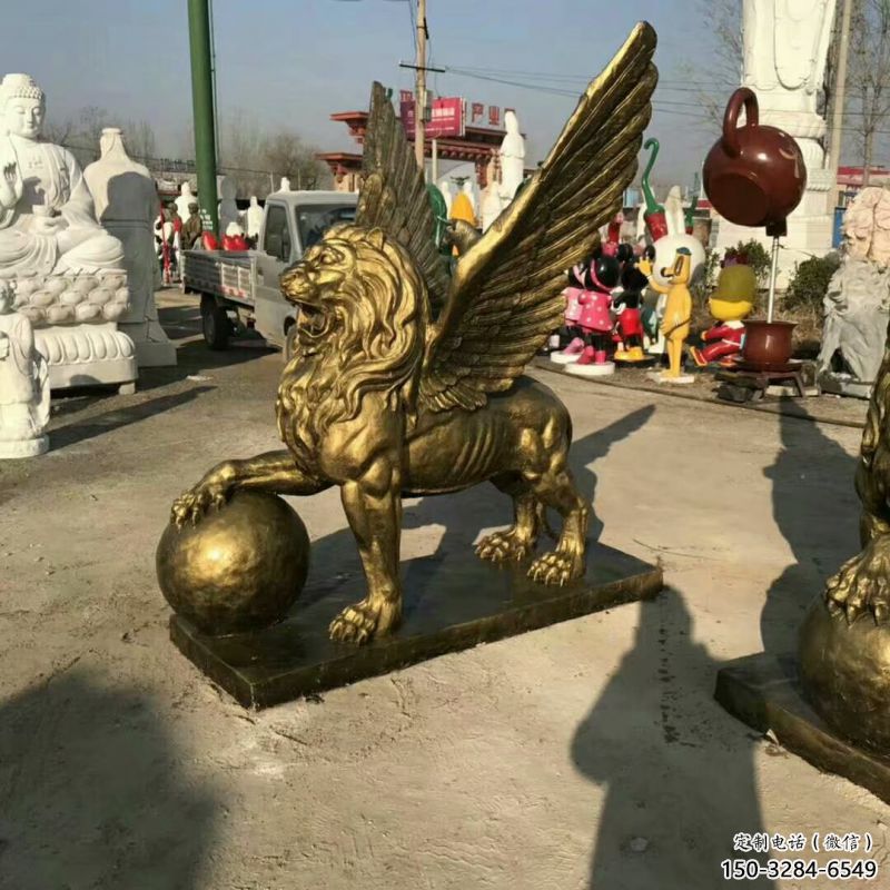 景觀獅子雕塑供求，抽象設(shè)計元素，仿銅飛獅雕塑觀賞型