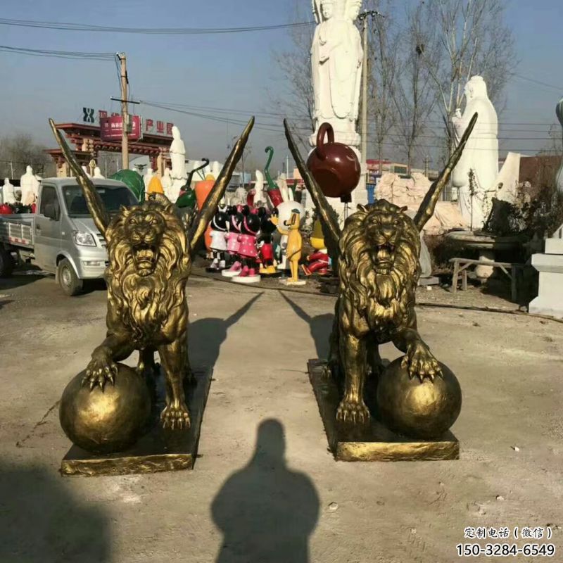 景觀獅子雕塑制造商，動物雕塑，飛獅雕塑供給