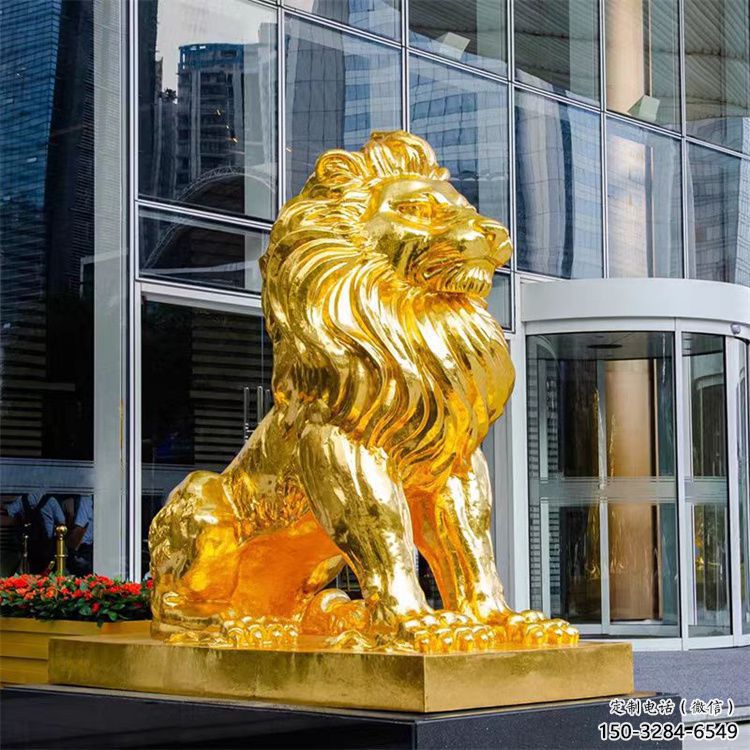 獅子雕塑精選，大門口擺件，戶外鎏金獅子雕塑承接