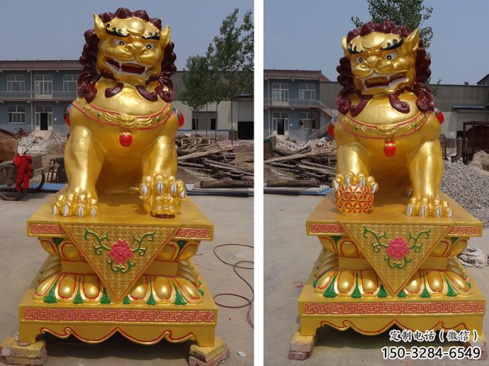 現(xiàn)代藝術(shù)獅子雕塑展品，室外軟裝，鎏金獅子雕塑訂做