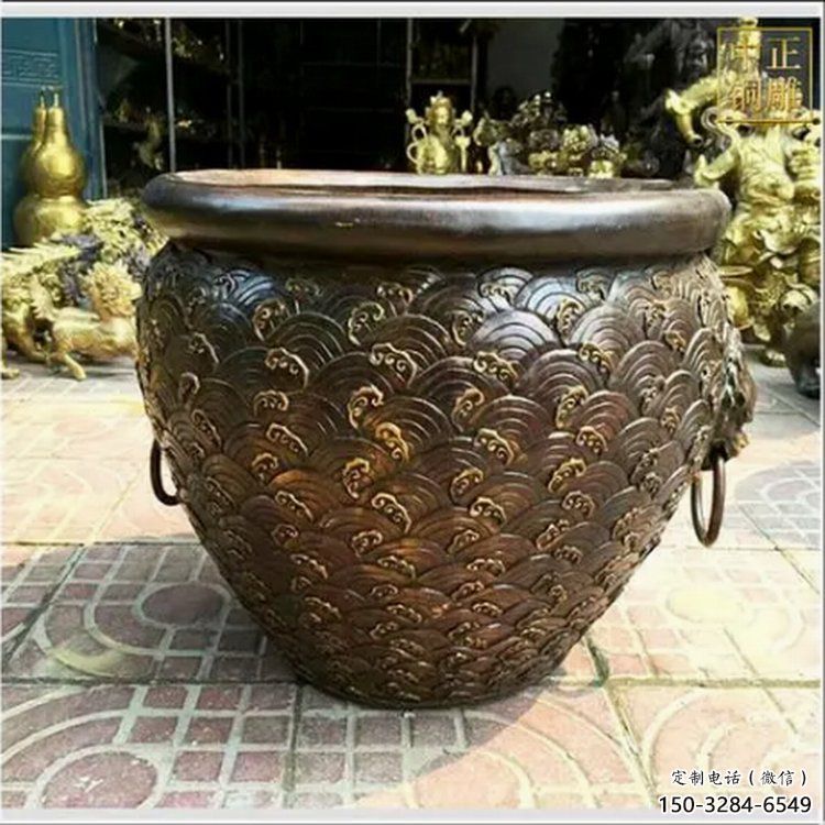 云朵紋銅缸雕塑-青銅缸雕塑