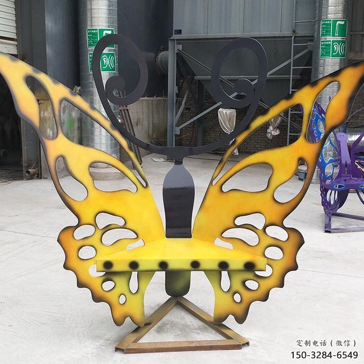 蝴蝶坐凳雕塑，公園小品雕塑，不銹鋼烤漆雕塑