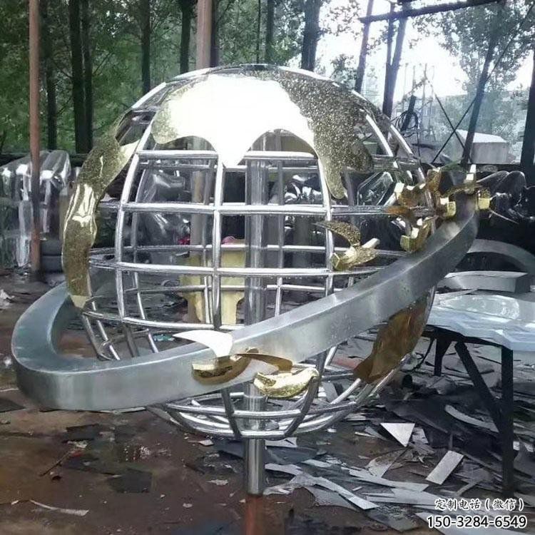 地球儀雕塑展品，彩鋼制作，鏡面地球儀雕塑廠家精品