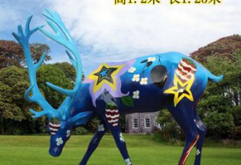 吃草鹿彩繪雕塑，多彩藝術(shù)，小鹿雕塑展品