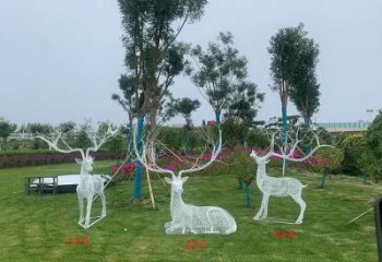 鏤空梅花鹿雕塑承接，編織工藝，燈光梅花鹿雕塑訂做