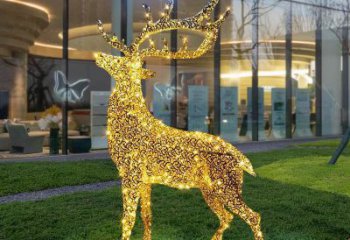 燈光梅花鹿雕塑定價，街頭雕塑，編織鏤空梅花鹿雕塑定價