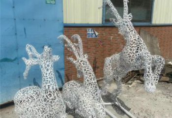 梅花鹿雕塑精品，白鋼構(gòu)件，鏤空梅花鹿雕塑廠家