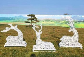 小鹿雕塑觀賞型，公園小品，景觀鏤空小鹿雕塑常用
