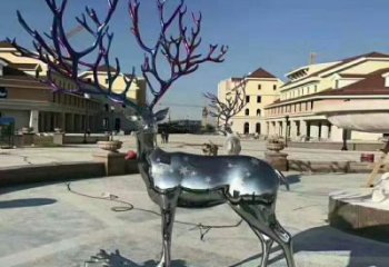 仿真梅花鹿雕塑制造商，城區(qū)小品，不銹鋼動(dòng)物雕塑制作