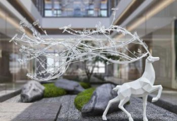 梅花鹿雕塑選用，美陳雕塑，幾何梅花鹿雕塑展示