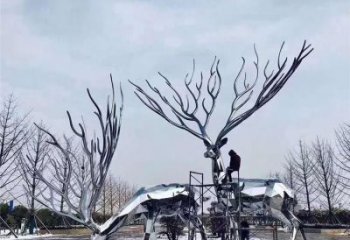 梅花鹿雕塑通用，陸地擺件，鏡面工藝梅花鹿雕塑點擊