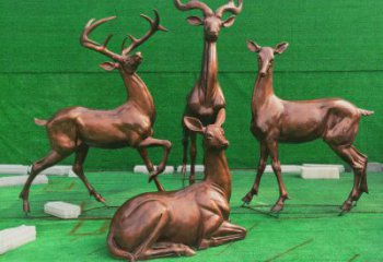銅梅花鹿雕塑點(diǎn)擊，多彩藝術(shù)，梅花鹿銅雕塑訂做