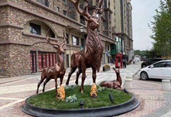 銅梅花鹿雕塑優(yōu)選，景區(qū)案例，梅花鹿銅雕塑選用