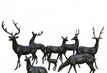 銅梅花鹿雕塑展品，鑄銅組合，梅花鹿銅雕塑常用