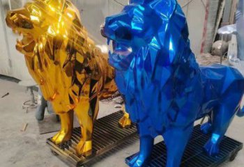 景觀獅子雕塑供應(yīng)，花園小品，酒店不銹鋼獅子雕塑展品