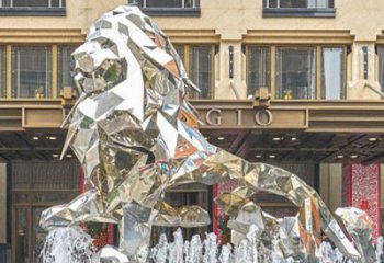 幾何鏡面獅子雕塑，切面工藝，不銹鋼獅子雕塑承接