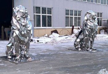 景區(qū)獅子雕塑優(yōu)選，圓雕體系，幾何不銹鋼獅子雕塑選定