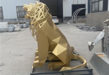切面獅子雕塑精選，幾何烤漆不銹鋼獅子雕塑訂做