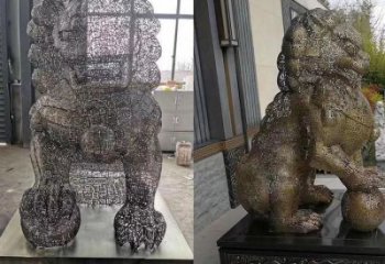 編織獅子雕塑定價(jià)，透雕動(dòng)物雕塑，鏤空不銹鋼獅子雕塑