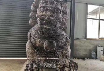 抽象獅子雕塑展品，鏤空工藝雕塑，不銹鋼獅子雕塑制作