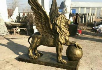 抽象獅子雕塑制造，動物美陳雕塑，仿銅飛獅雕塑展品