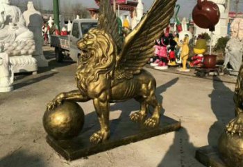 景觀獅子雕塑供求，抽象設(shè)計元素，仿銅飛獅雕塑觀賞型