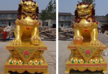 現(xiàn)代藝術(shù)獅子雕塑展品，室外軟裝，鎏金獅子雕塑訂做