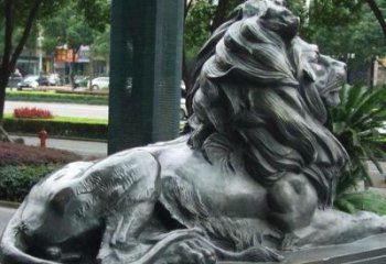 公園獅子雕塑定做，小區(qū)擺件，鑄銅趴獅雕塑制作