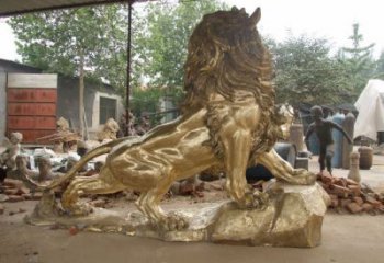 大型獅子雕塑精品，標(biāo)識(shí)雕塑，鑄銅走獅雕塑選用