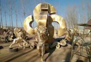 景觀獅子雕塑訂做，街景小品，戶外走獅雕塑制作