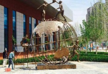 地球儀雕塑訂做，校園雕塑，現(xiàn)代地球儀人物雕塑廠家