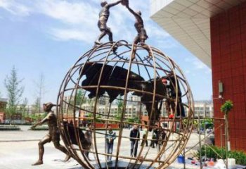 地球儀雕塑供應，地標擺件，地球儀人物雕塑制造廠家