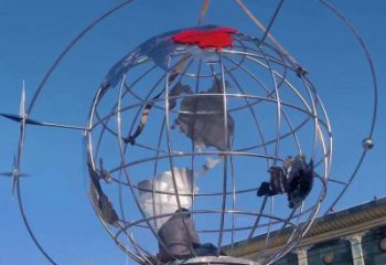 地球儀雕塑通用，街道標(biāo)識，鋼鑄鏡面地球儀雕塑承接