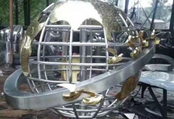 地球儀雕塑展品，彩鋼制作，鏡面地球儀雕塑廠家精品