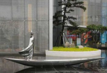 乘船人雕塑精選，彩鋼制作，不銹鋼乘船人雕塑工廠