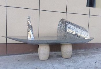 乘船人雕塑制作，景觀概念，廣場不銹鋼乘船人雕塑常用