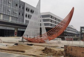 室內(nèi)帆船雕塑，拉絲景觀雕塑，抽象效果