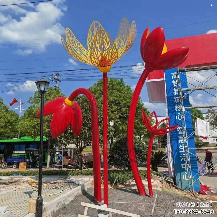 郁金香雕塑訂做，室外軟裝，不銹鋼郁金香雕塑廠