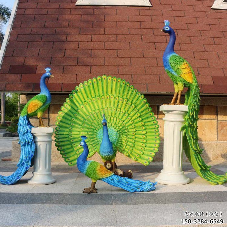 彩繪孔雀雕塑選用，廣場(chǎng)雕塑，仿真孔雀雕塑選用