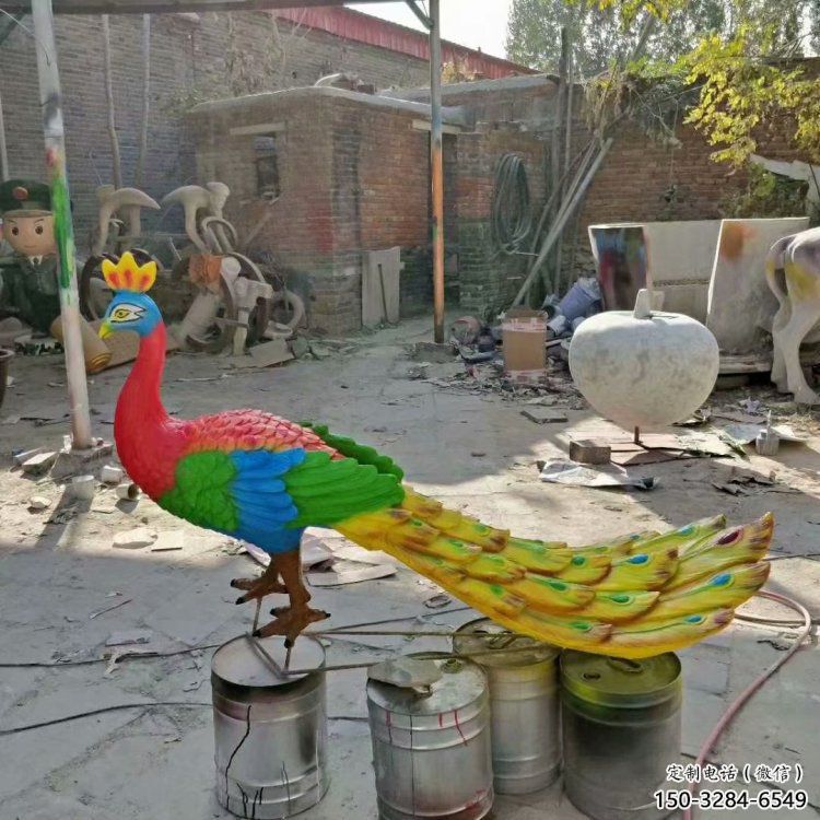 中式彩繪孔雀雕塑定價，街頭雕塑，仿真孔雀雕塑制作廠家