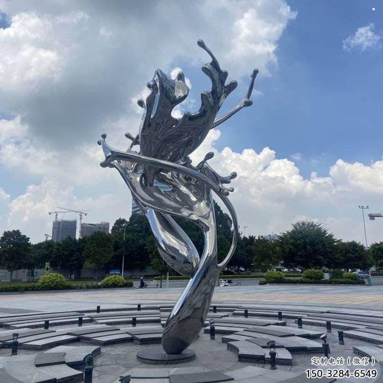 園林海浪雕塑，噴漆景觀雕塑，鏡面形式