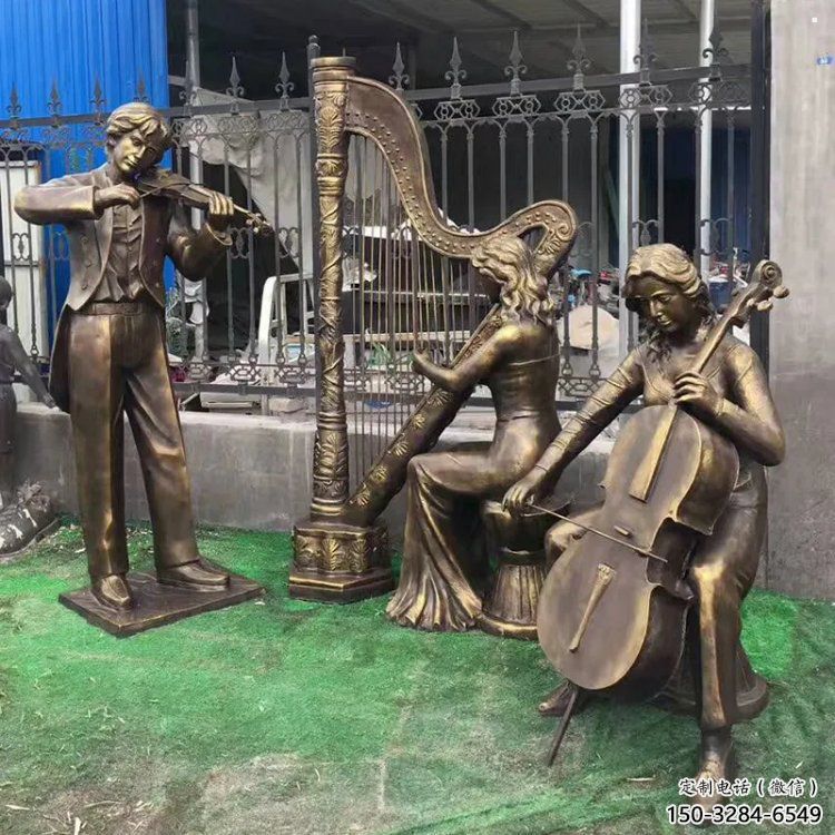 彈古箏雕塑供應(yīng)，圓雕體系，民俗人物雕塑展品
