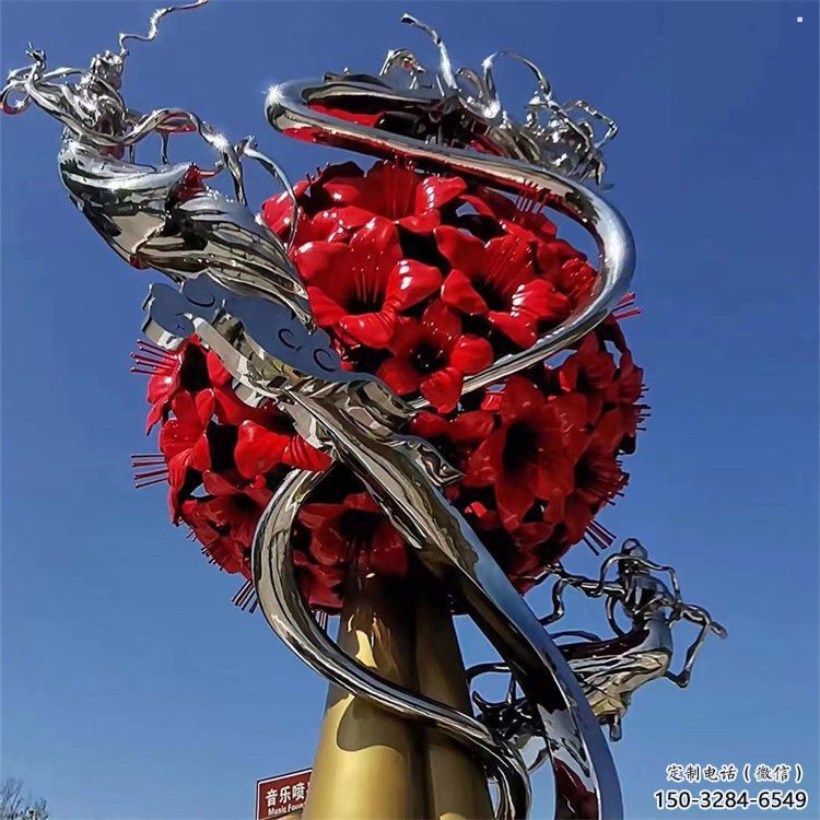 花球雕塑精選，彩鋼制作，不銹鋼花球雕塑標準廠家